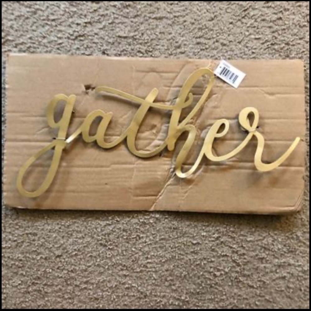 Kirklands Gather Gold Script Wall Sign Decor NWT